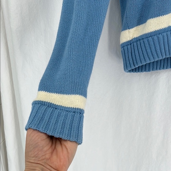 Brand New Brandy Melville -Blue V-Neck Sweater with Cream Accents - Picture 3 of 6